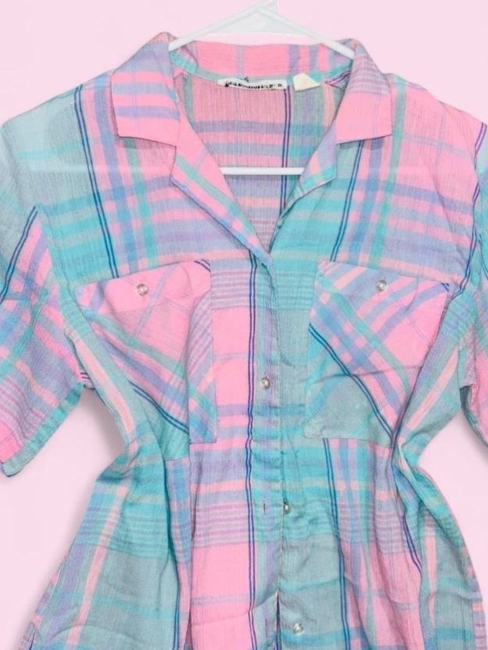 jason maxwell Pink and Aqua pastel Plaid Button-Down Shirt